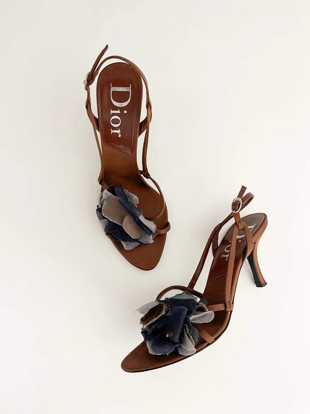Christian Dior 2000's Brown & Blue Flower Sandal Heels (US 9